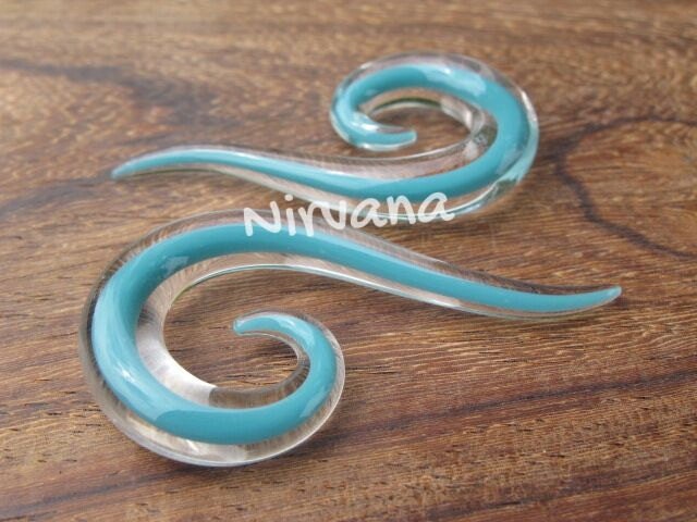 1 Pair (2 Pieces) Solid Color Encased Aqua Thai Spirals