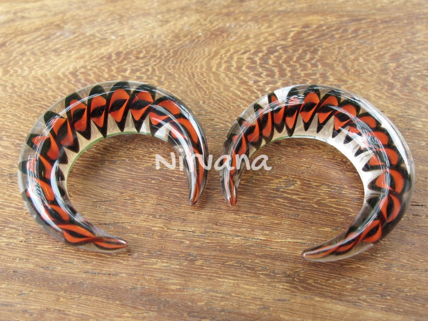 1 Pair (2 Pieces) Glass Black & Red Encased Twist Septum Pinchers