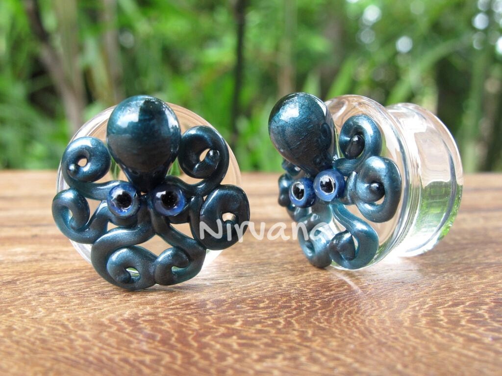 1 Pair (2 Pieces) Unobtanium Octopus Pyrex Glass Plugs