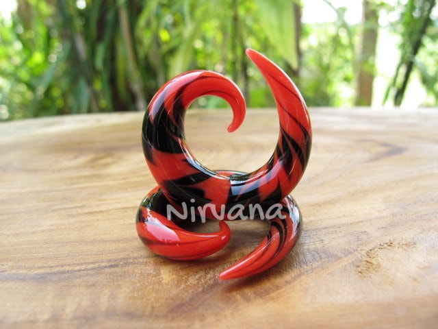 1 Pair (2 Pieces) Black & Red Free Style Classic Spirals Glass