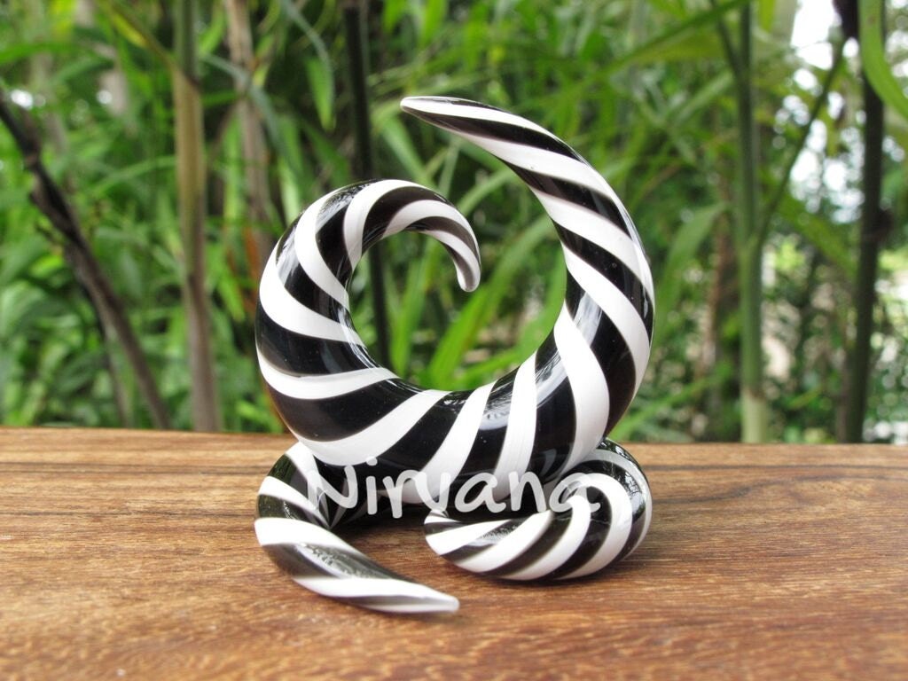 1 Pair (2 Pieces) Black & White Twist Classic Spirals Glass