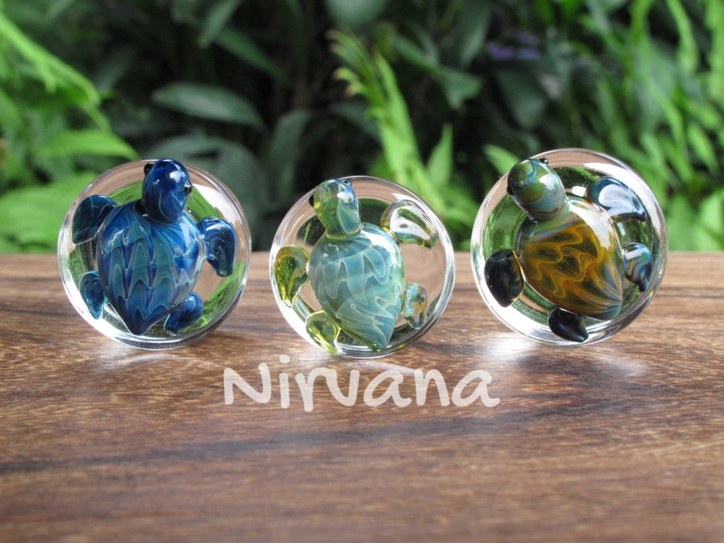 1 Pair (2 Pieces) Pyrex Glass Exotic Green Turtle Plugs