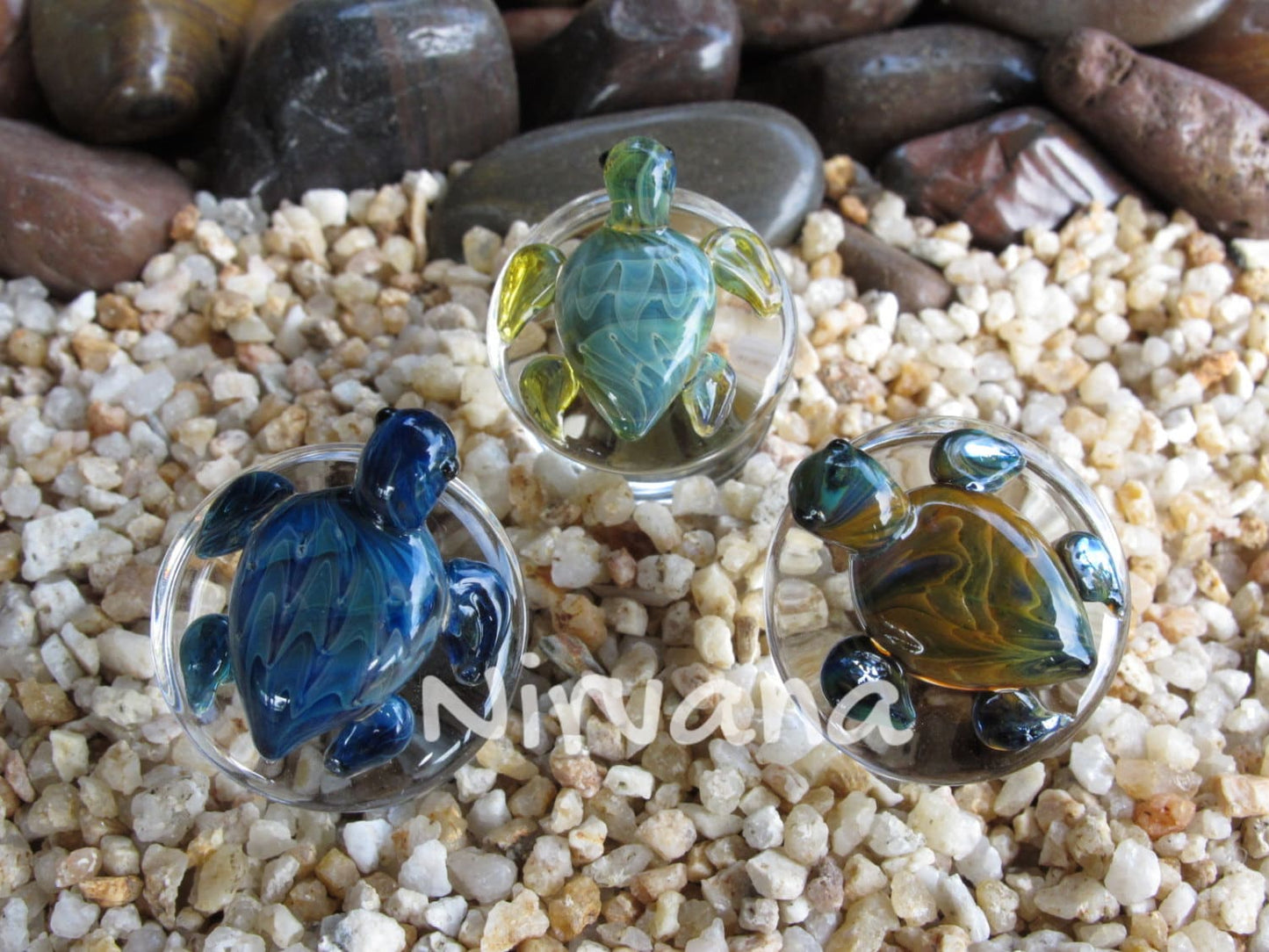 1 Pair (2 Pieces) Pyrex Glass Exotic Green Turtle Plugs