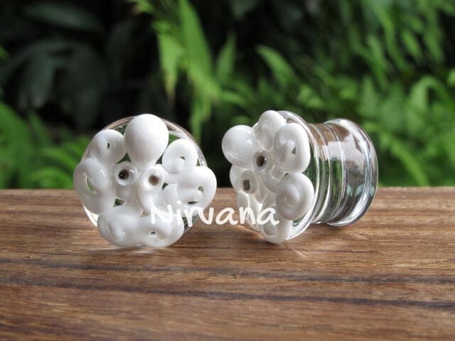 1 Pair (2 Pieces) White Octopus Plugs Pyrex Glass