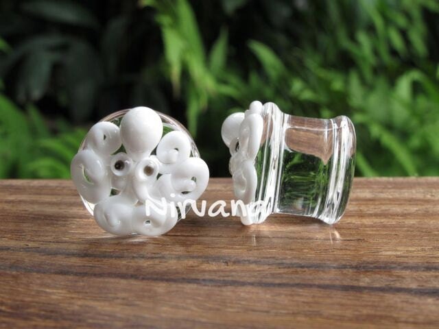1 Pair (2 Pieces) White Octopus Plugs Pyrex Glass