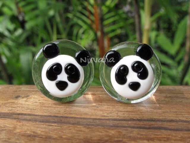 1 Pair (2 Pieces) Panda Plugs Pyrex Glass