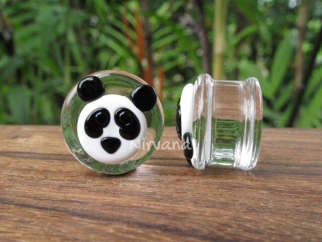 1 Pair (2 Pieces) Panda Plugs Pyrex Glass