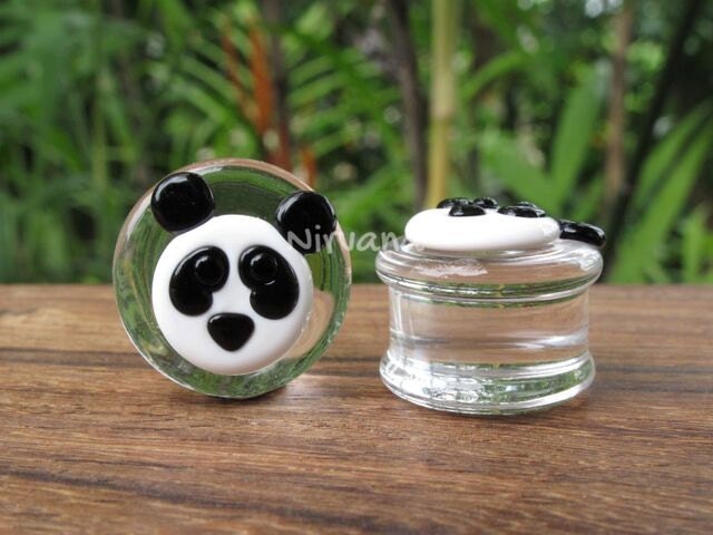 1 Pair (2 Pieces) Panda Plugs Pyrex Glass