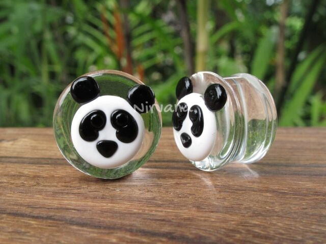 1 Pair (2 Pieces) Panda Plugs Pyrex Glass