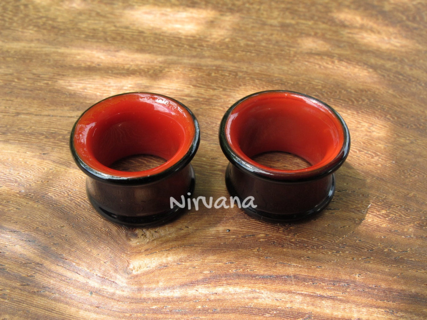1 Pair (2 Pieces) Black & Dark Red 2 Tone Tunnels Glass