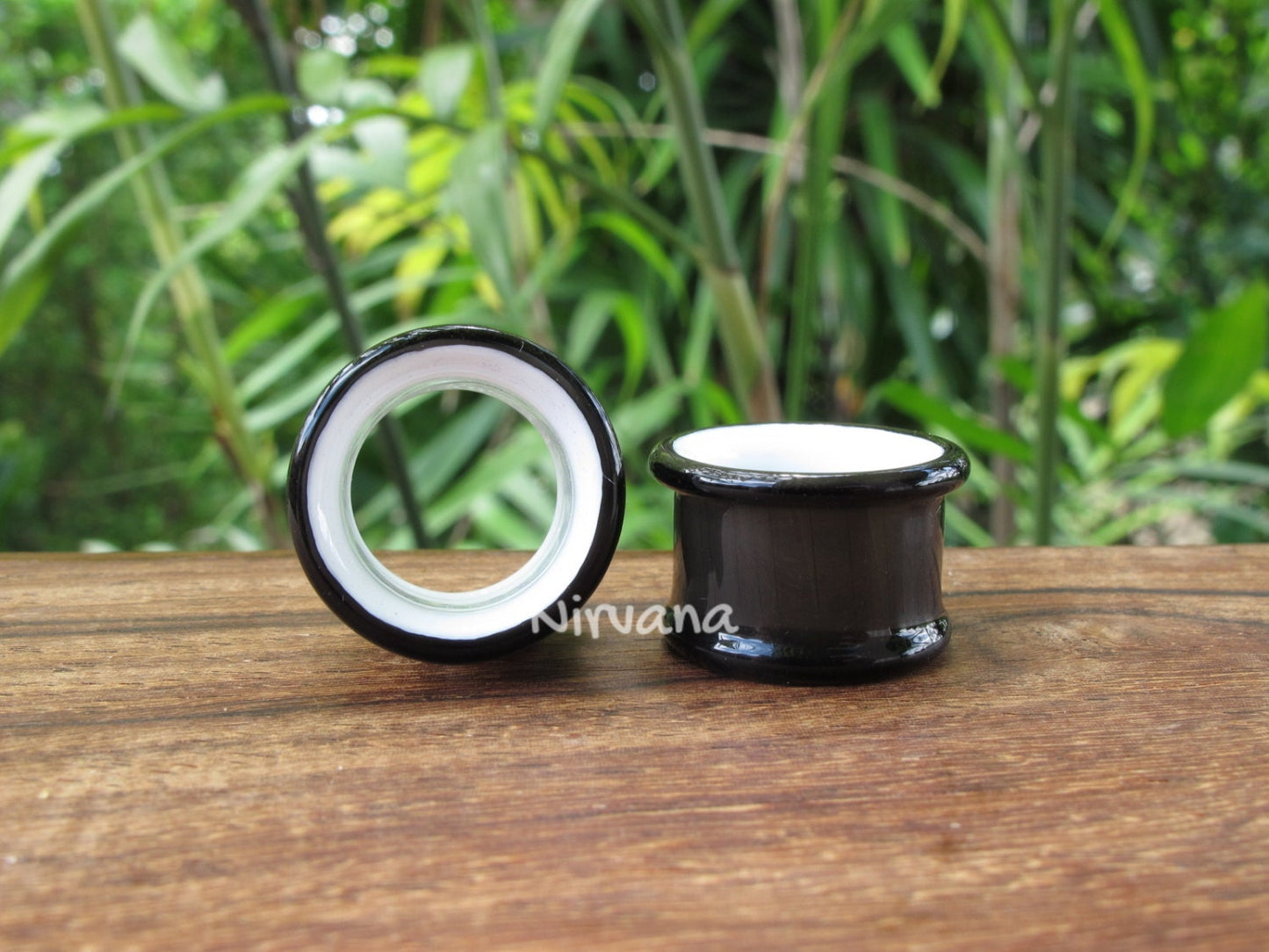 1 Pair (2 Pieces) Black & White 2 Tone Tunnels Glass