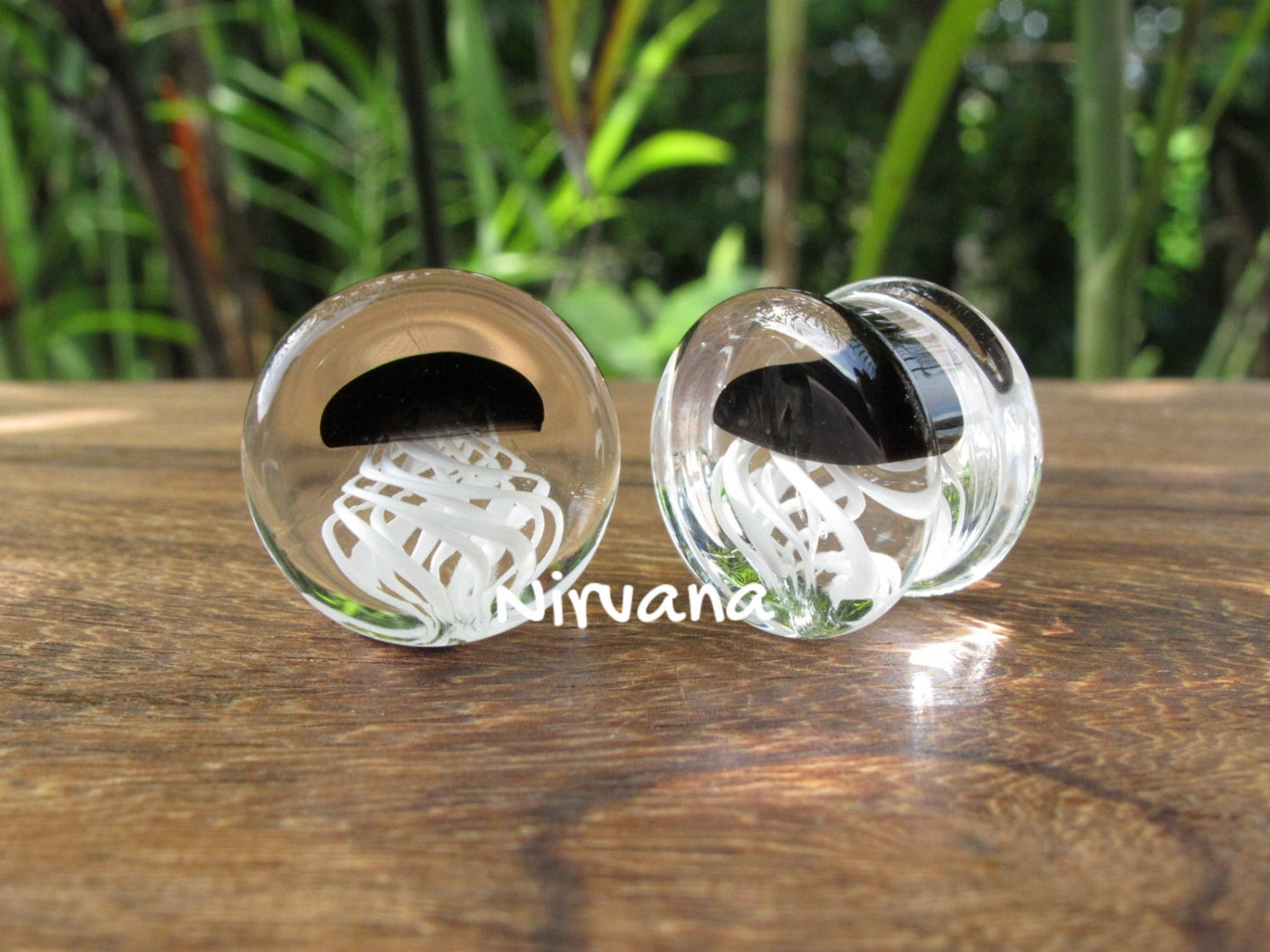 1 Pair (2 Pieces) Pyrex Glass Black Jellyfish Plugs