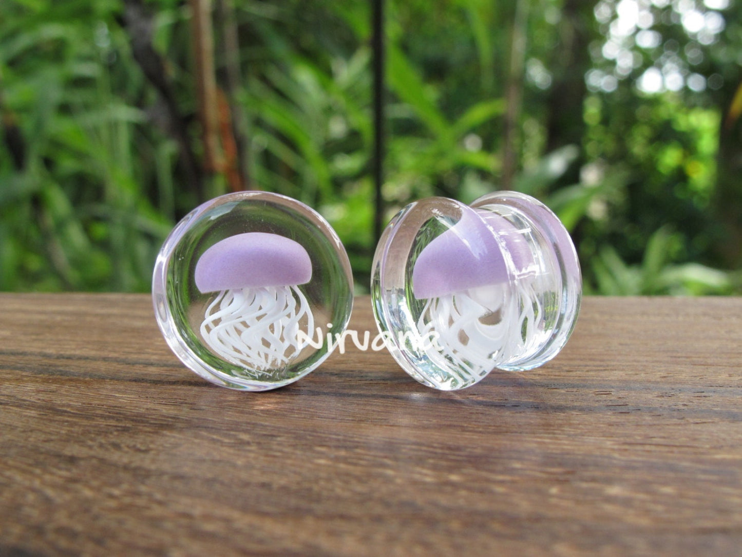 1 Pair (2 Pieces) Pyrex Glass Mauve Purple Jellyfish Plugs