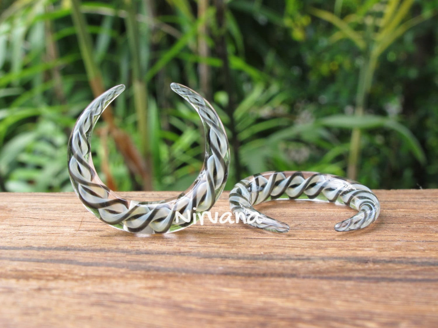 1 Pair (2 Pieces) Glass Real Silver & Black Encased Twist Septum Pinchers
