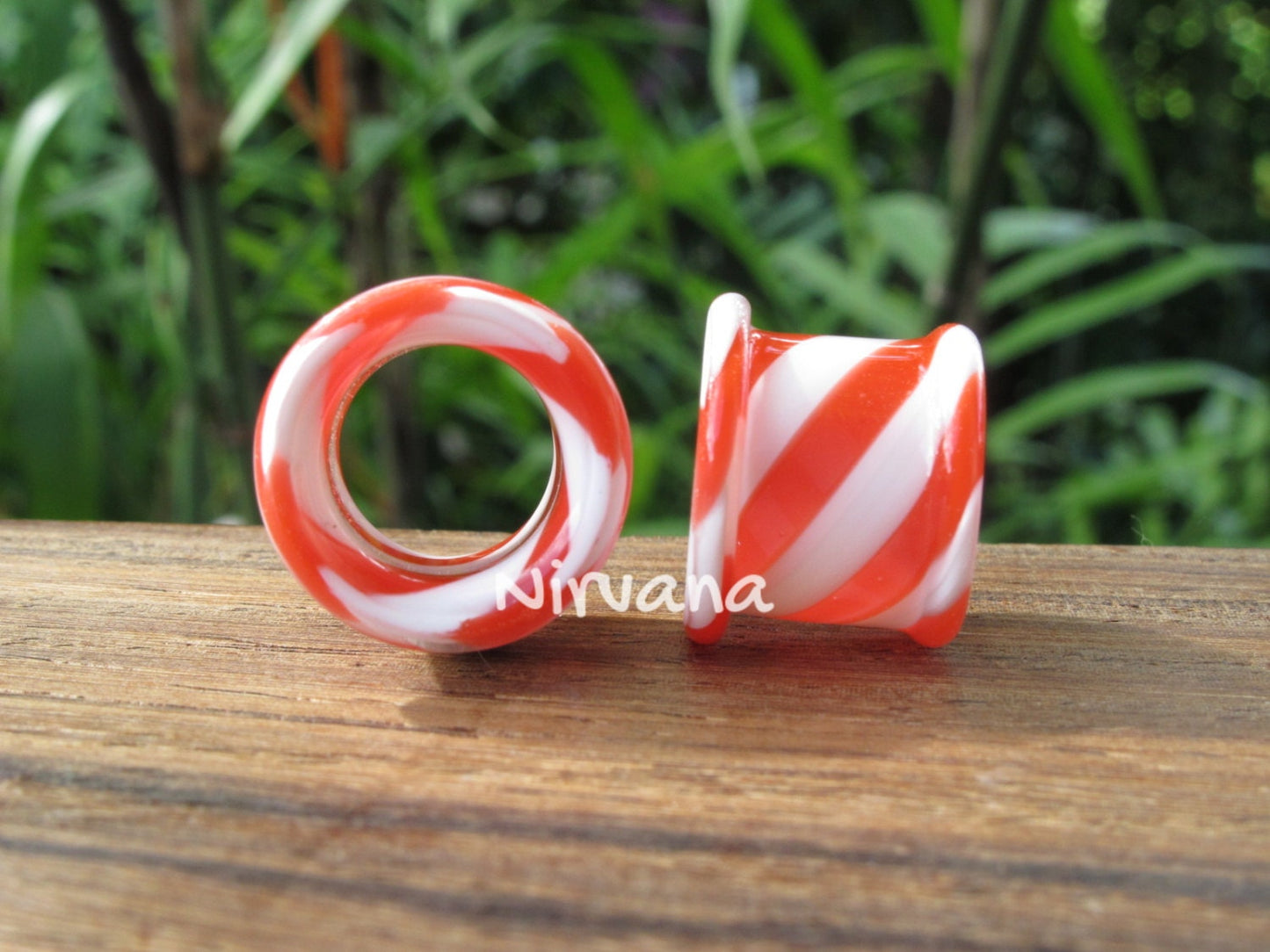 1 Pair (2 Pieces) Holiday Red & White Tunnels Pyrex Glass
