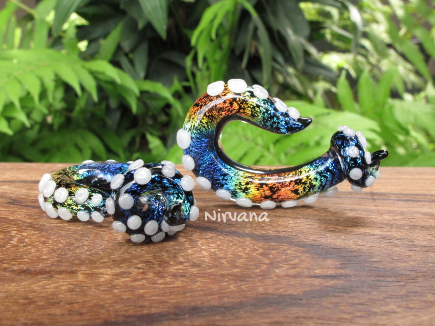 1 Pair (2 Pieces) Aquatic Rainbow Dichroic Octopus Ear Shapes