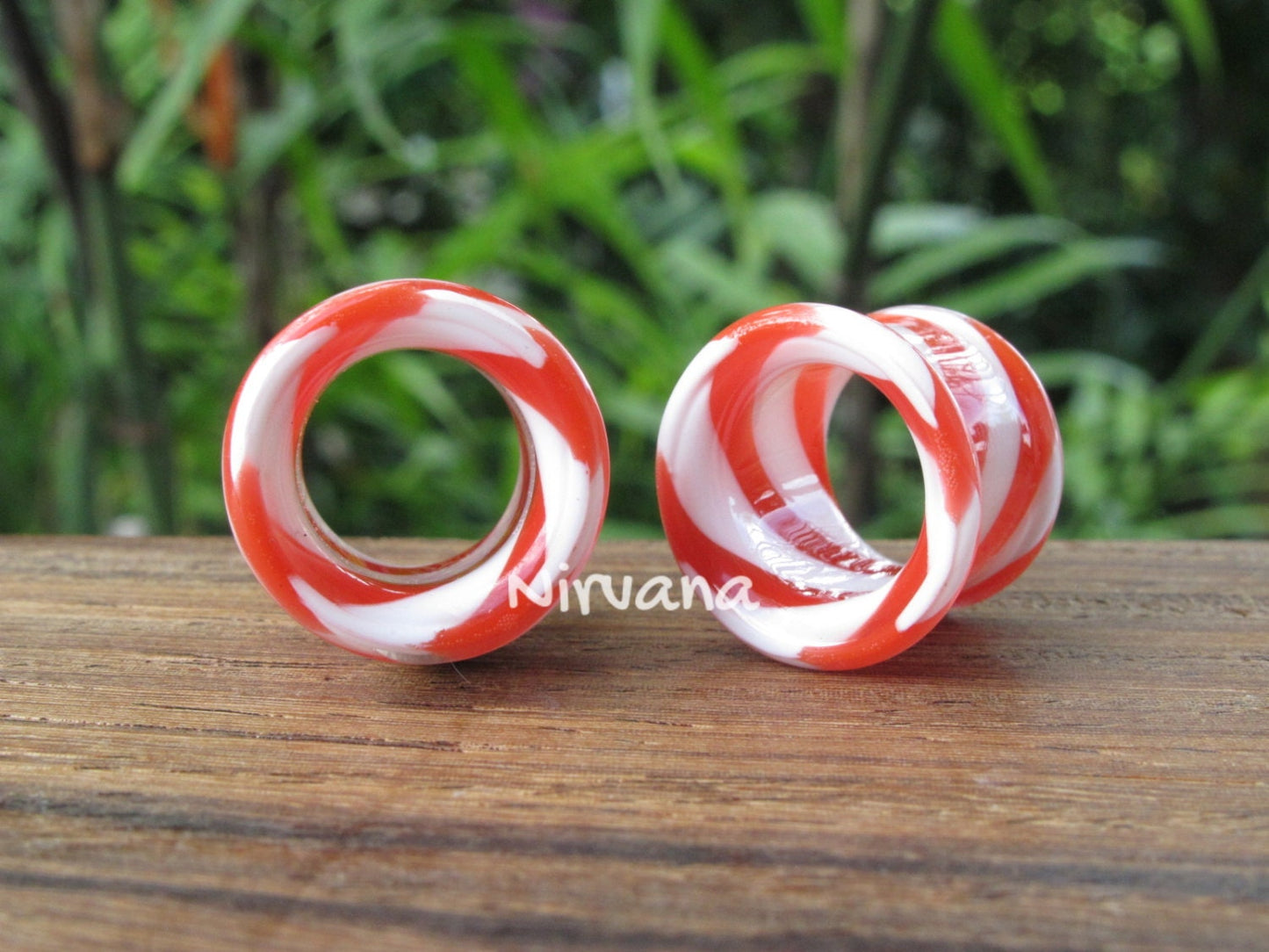 1 Pair (2 Pieces) Holiday Red & White Tunnels Pyrex Glass