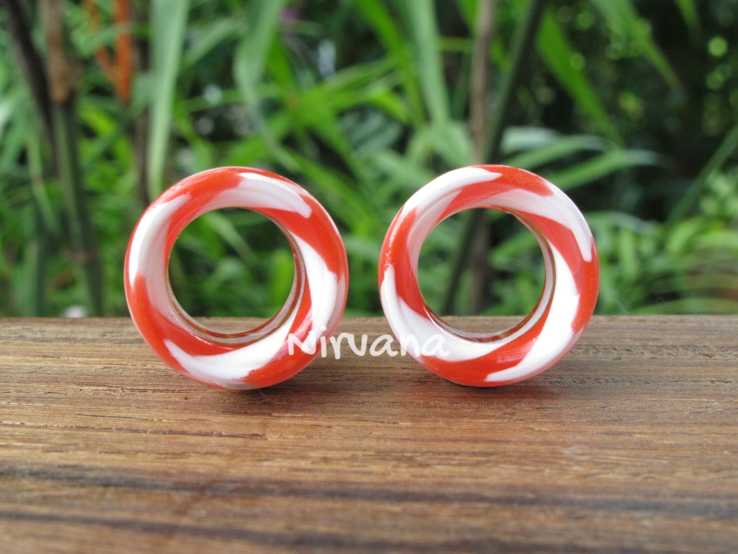 1 Pair (2 Pieces) Holiday Red & White Tunnels Pyrex Glass