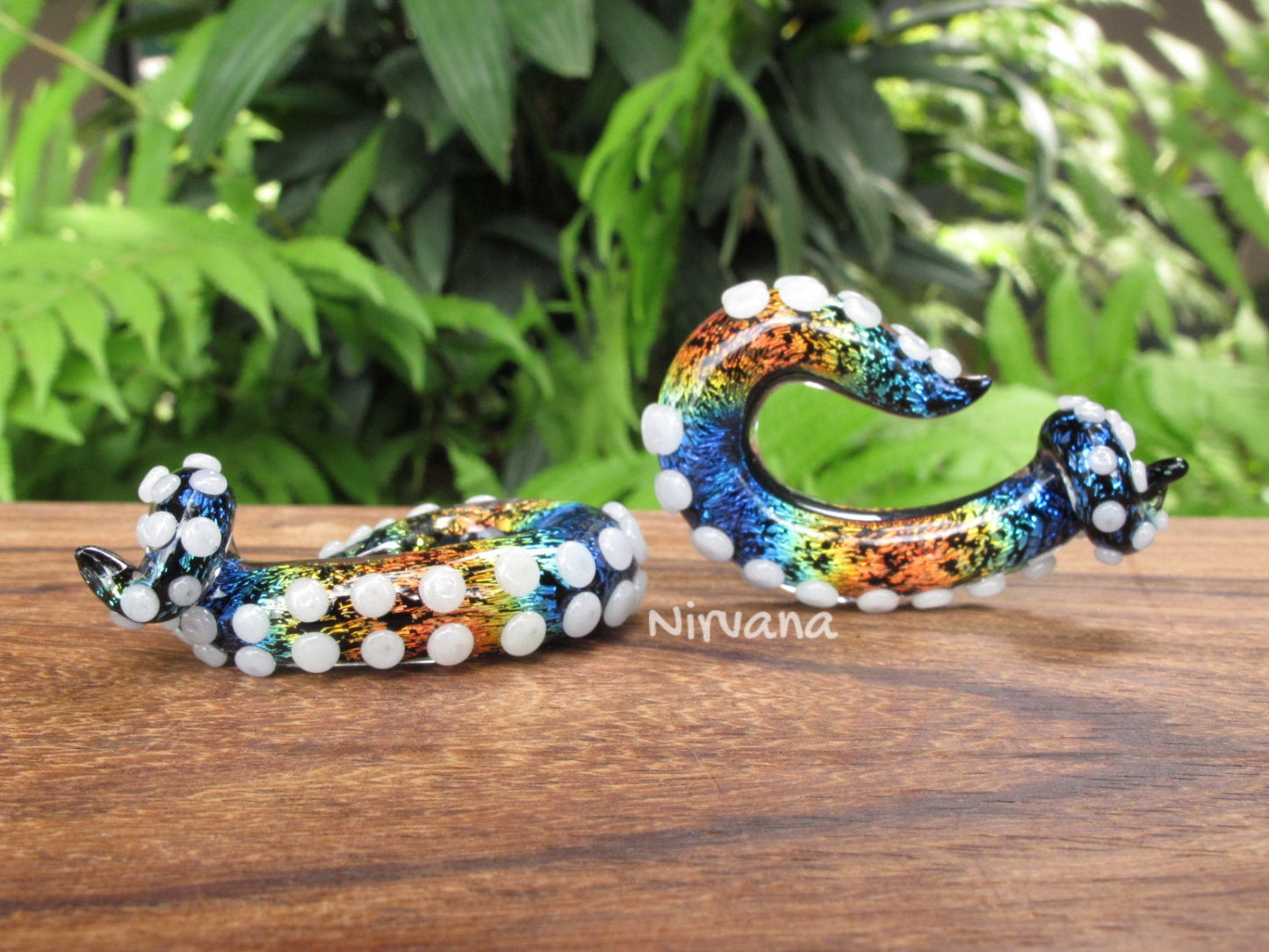 1 Pair (2 Pieces) Aquatic Rainbow Dichroic Octopus Ear Shapes