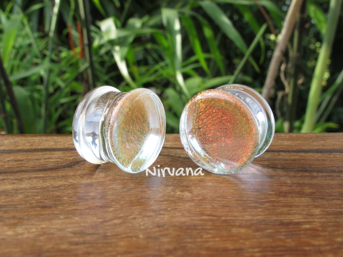 1 Pair (2 Pieces) Translucent Fire Red Dichroic Glass Plugs No Background Color