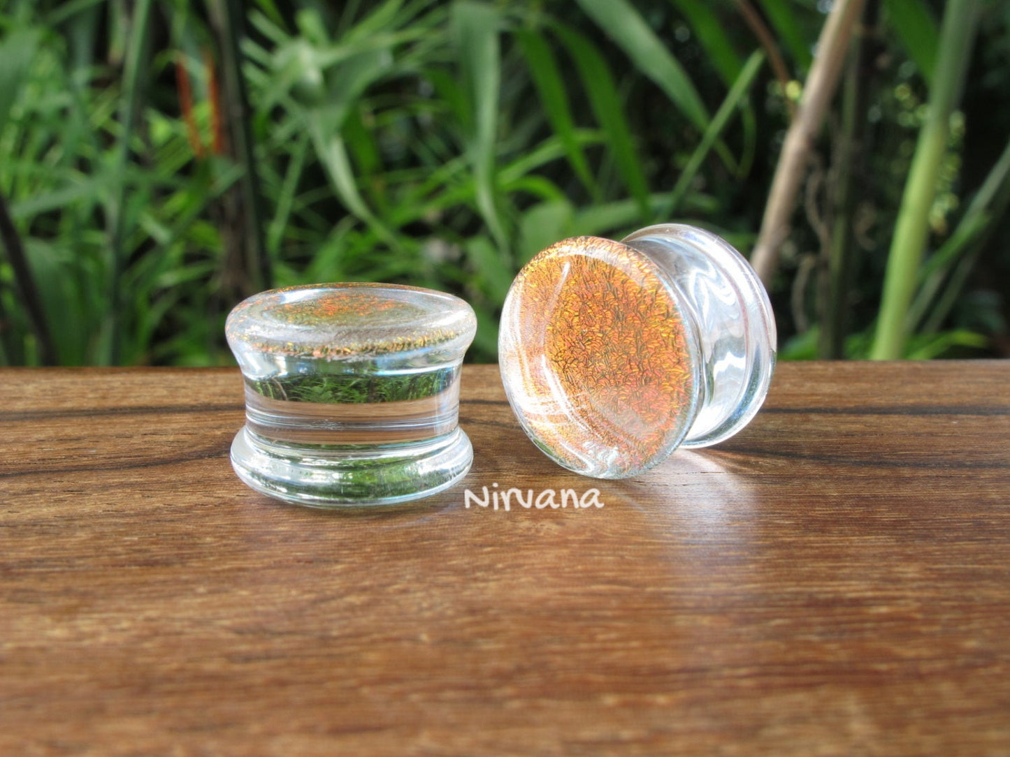 1 Pair (2 Pieces) Translucent Fire Red Dichroic Glass Plugs No Background Color
