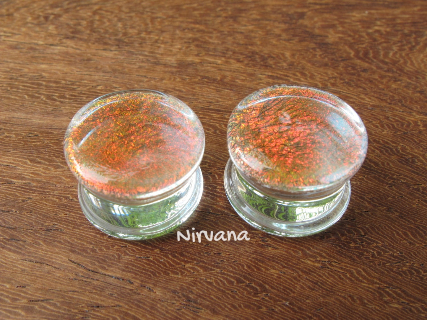 1 Pair (2 Pieces) Translucent Fire Red Dichroic Glass Plugs No Background Color