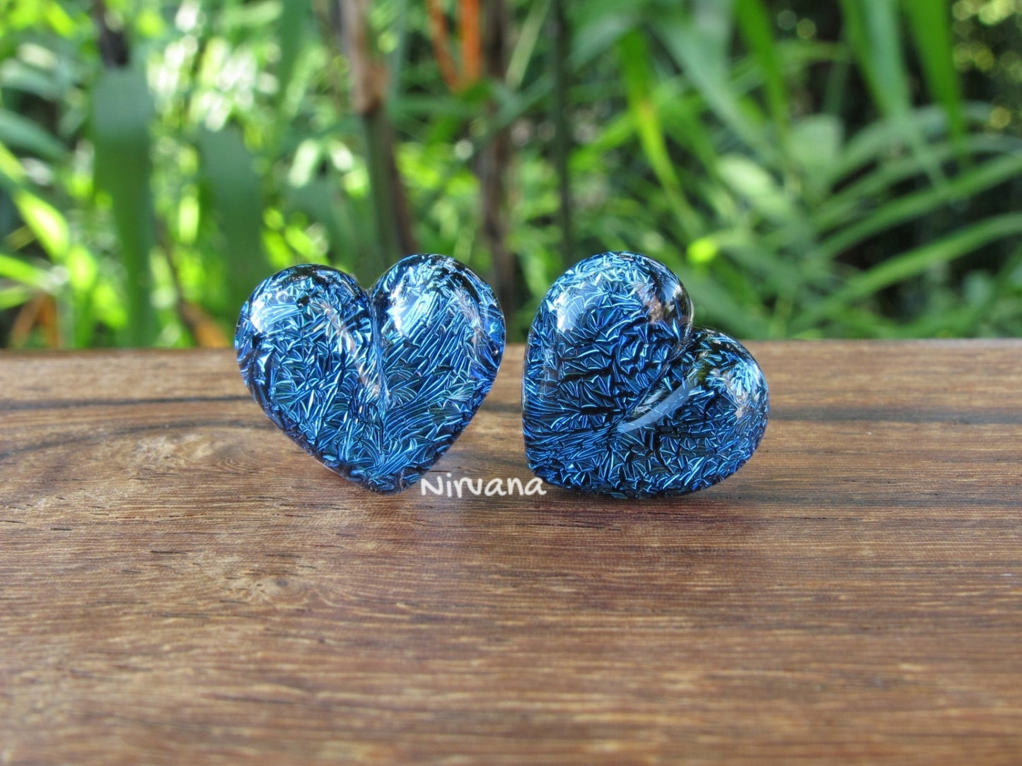1 Pair (2 Pieces) Aqua Blue Dichroic Glass Heart Plugs