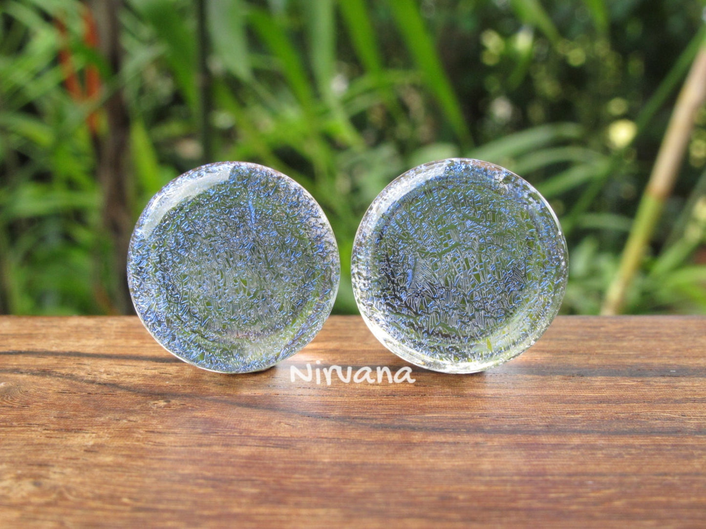 1 Pair (2 Pieces) Translucent Cobalt Blue Dichroic Glass Plugs No Background Color