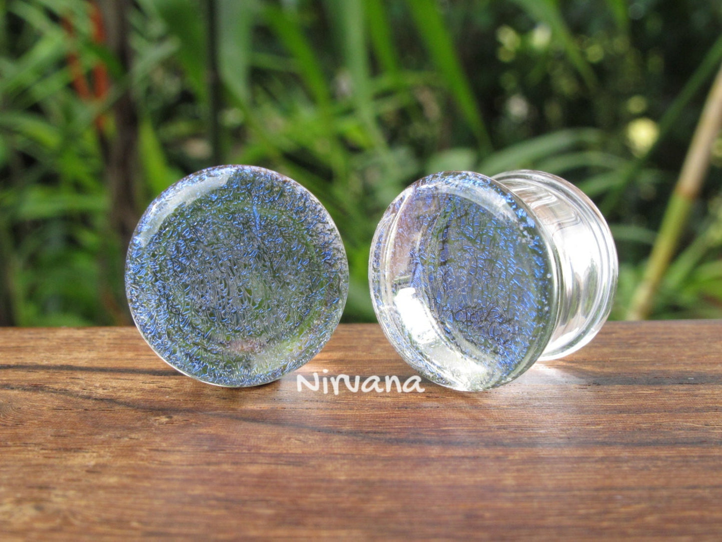 1 Pair (2 Pieces) Translucent Cobalt Blue Dichroic Glass Plugs No Background Color