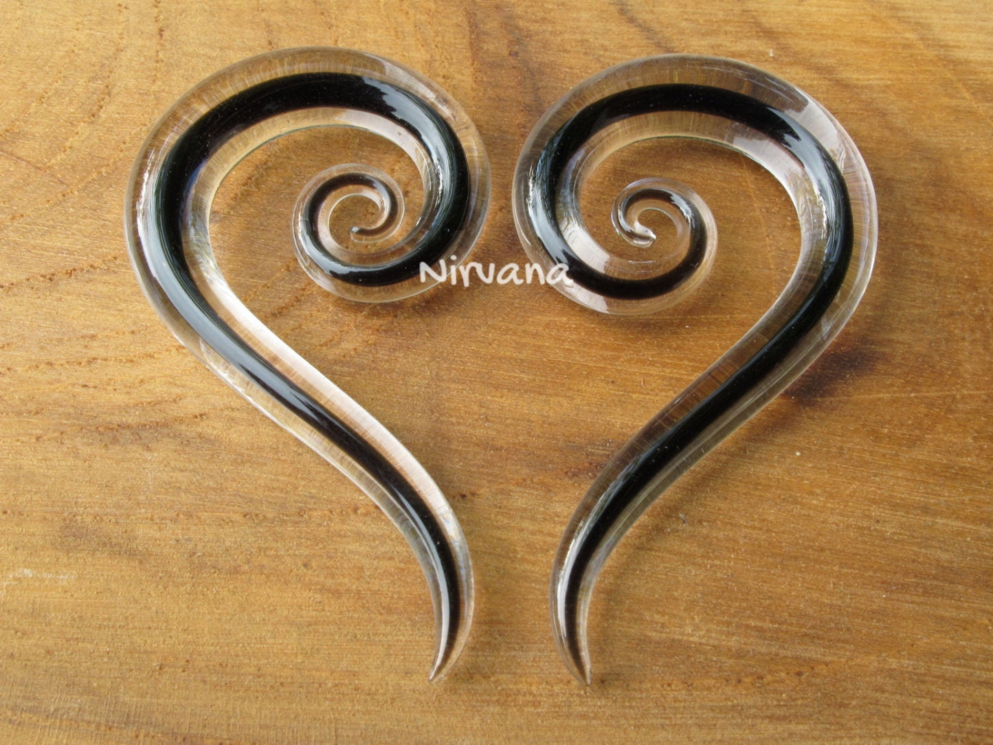 1 Pair (2 Pieces) Black Encased Glass Thai Super Spirals