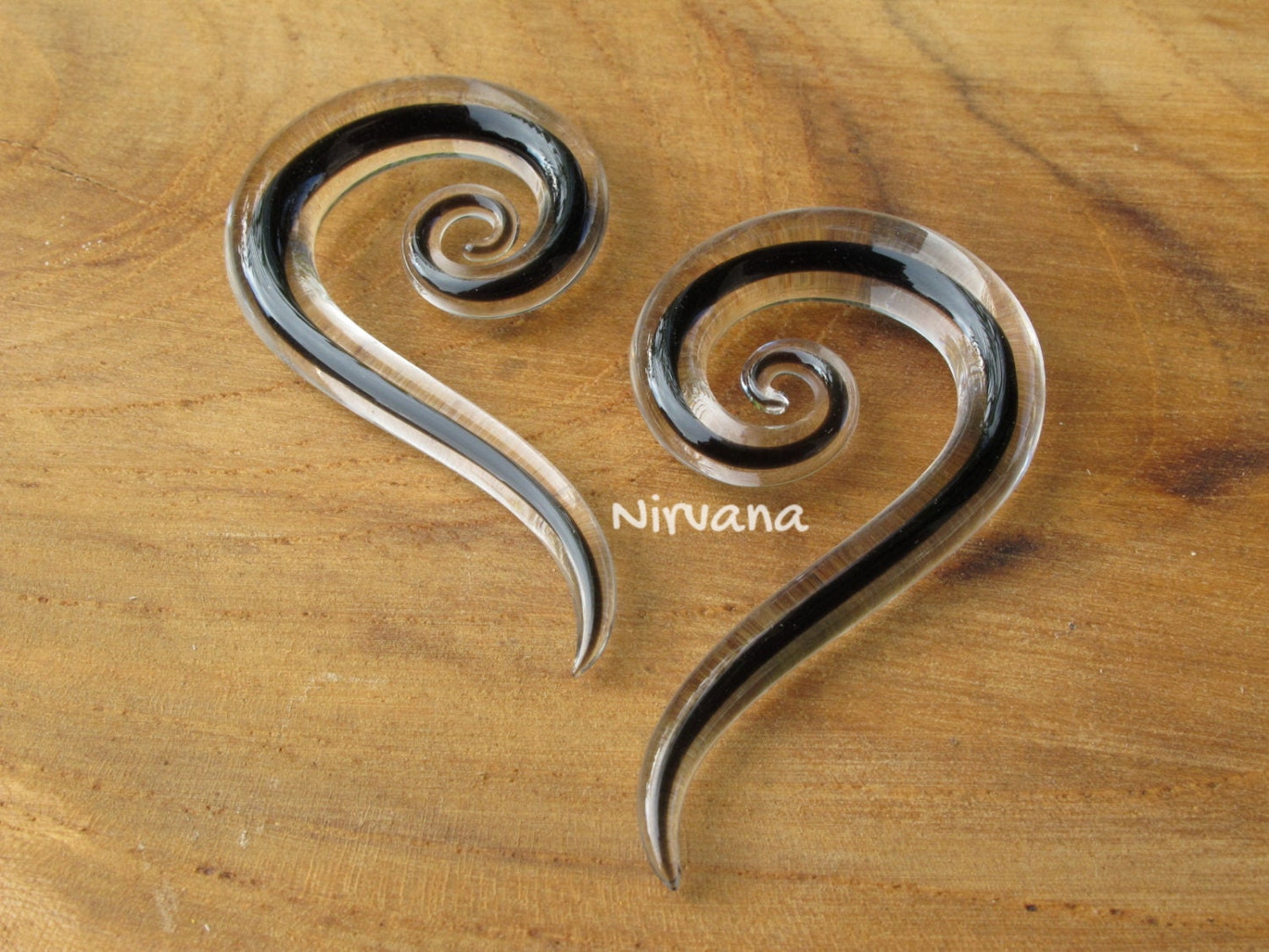 1 Pair (2 Pieces) Black Encased Glass Thai Super Spirals