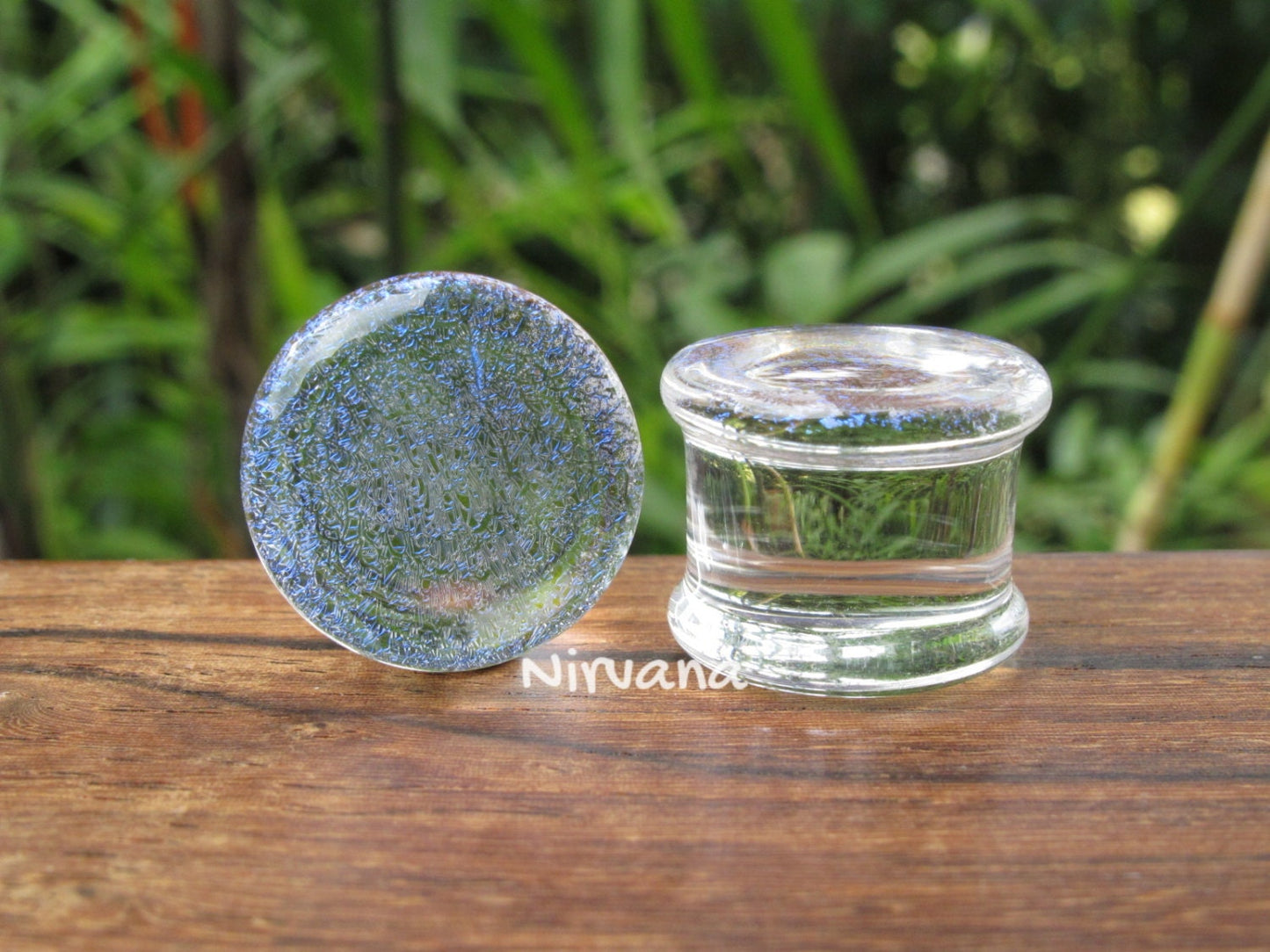1 Pair (2 Pieces) Translucent Cobalt Blue Dichroic Glass Plugs No Background Color