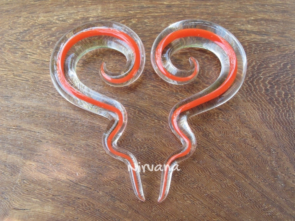 1 Pair (2 Pieces) Encased Red Spiral Drops