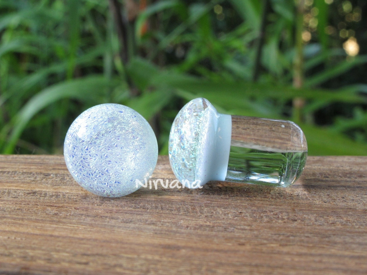 1 Pair (2 Pieces) Pearlescent "GRAY" Dichroic Glass Plugs