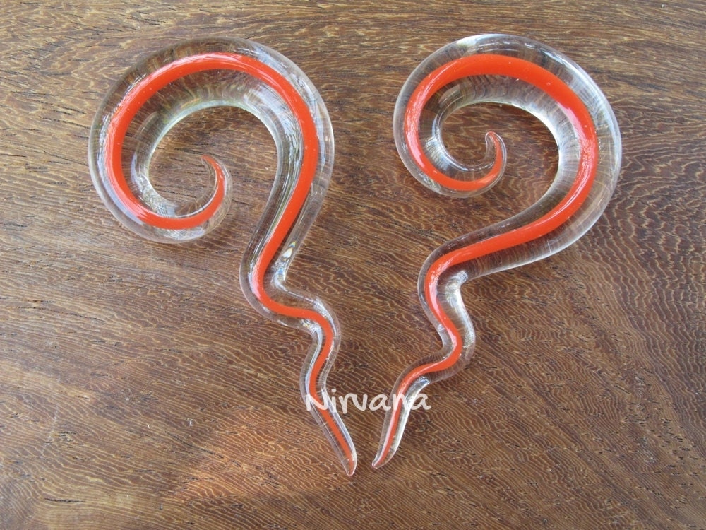 1 Pair (2 Pieces) Encased Red Spiral Drops