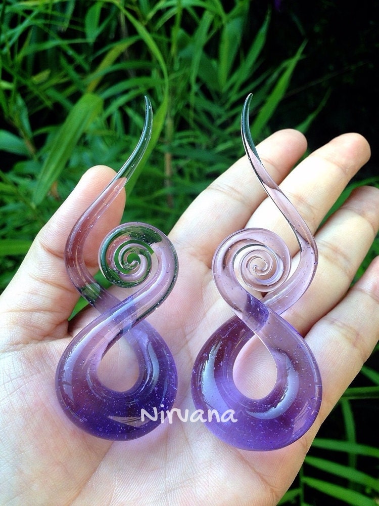 1 Pair (2 Pieces) Purple Rain Bubbles Glass Note Spirals