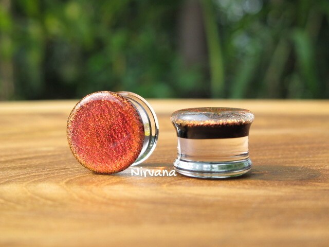 1 Pair (2 pieces) - Fire Dichroic Glass Plugs