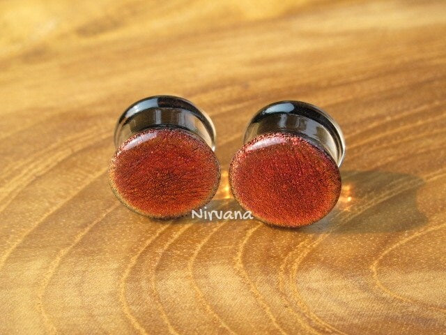 1 Pair (2 pieces) - Fire Dichroic Glass Plugs