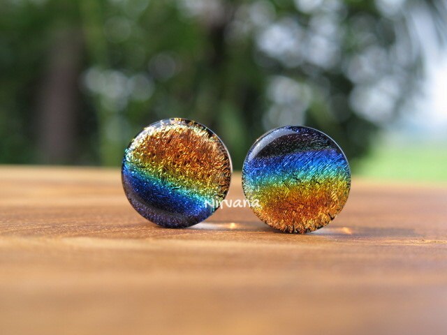 1 Pair (2 Pieces) Aquatic Rainbow Dichroic Glass Plugs