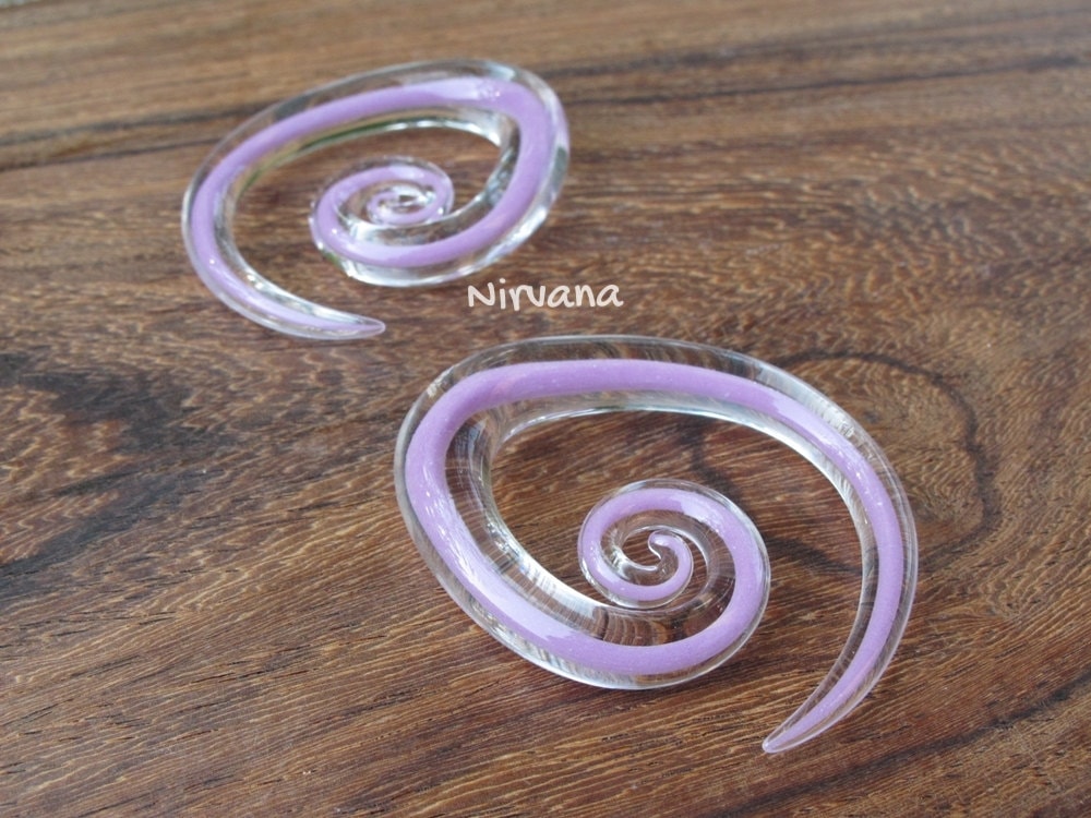 1 Pair (2 Pieces) Mauve Purple Encased Tear Drop Glass Spirals