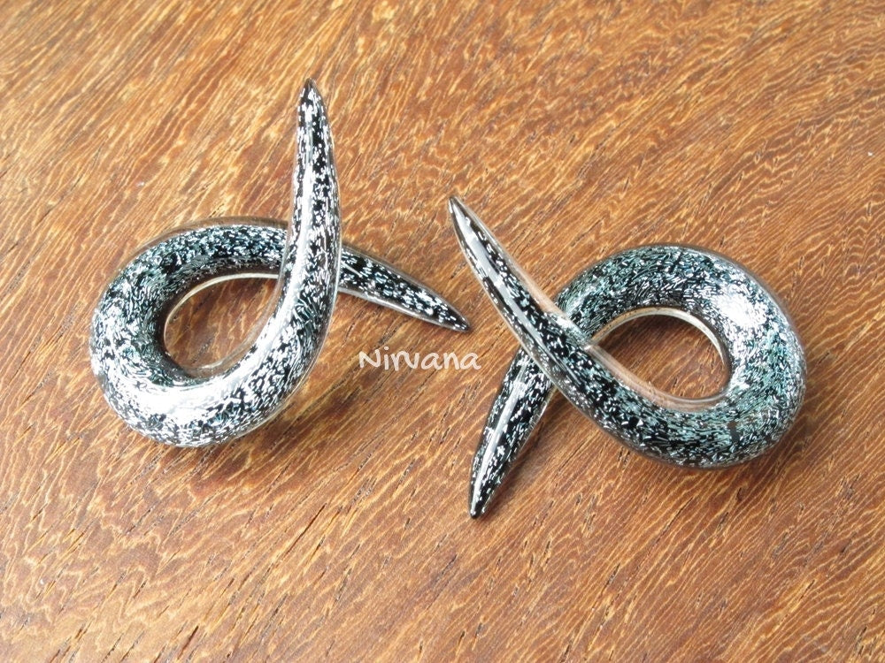 1 Pair (2 Pieces) Dark Silver Dichroic Glass Single Twists Spirals