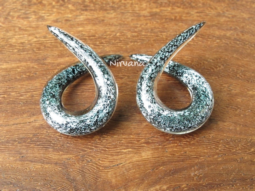 1 Pair (2 Pieces) Dark Silver Dichroic Glass Single Twists Spirals
