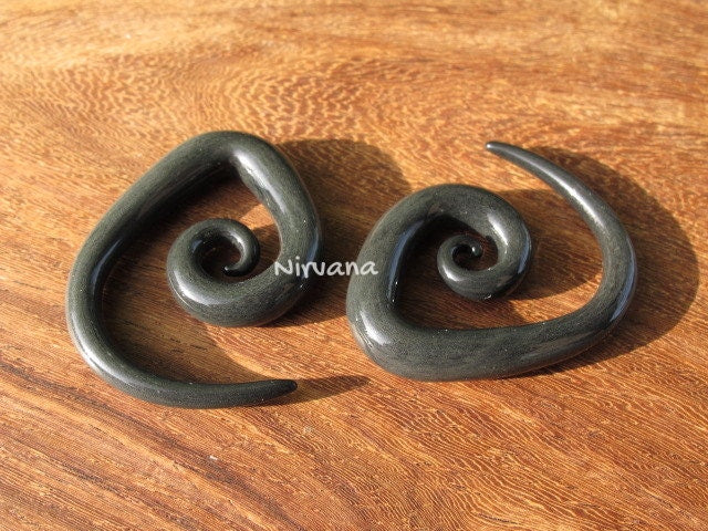 1 Pair (2 Pieces) Charcoal Dark Gray Pyrex Glass Tear Drop Spirals