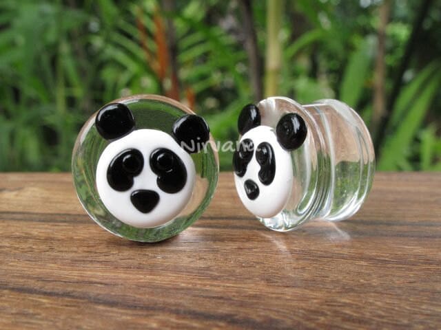 1 Piece - Custom Made Panda Glass Pendant Critters With Adjustable Black Cord