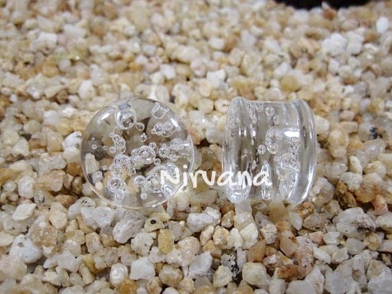 1 Pair (2 Pieces) Clear Bubble Plugs Pyrex Glass