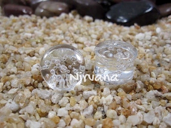 1 Pair (2 Pieces) Clear Bubble Plugs Pyrex Glass