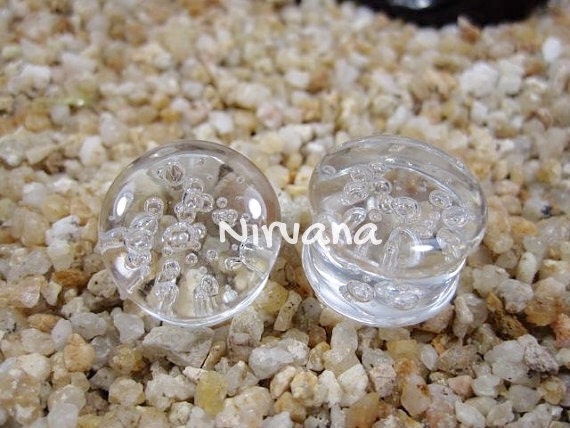 1 Pair (2 Pieces) Clear Bubble Plugs Pyrex Glass