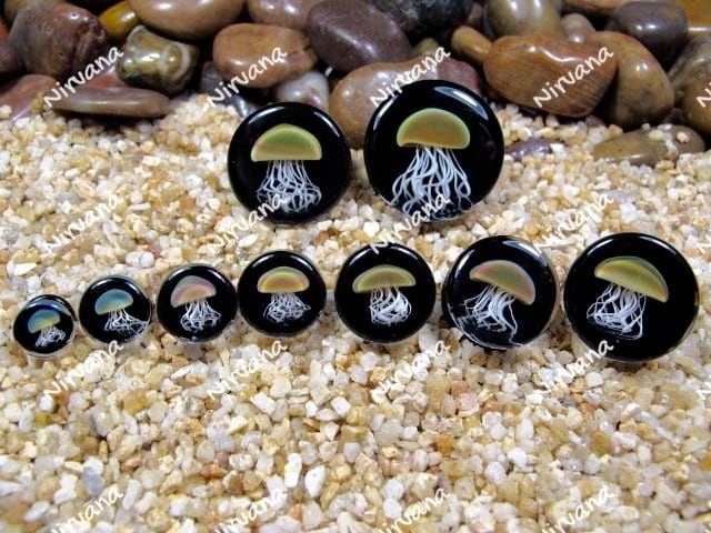 1 Pair (2 Pieces) Pyrex Glass Jellyfish Plugs Black Background