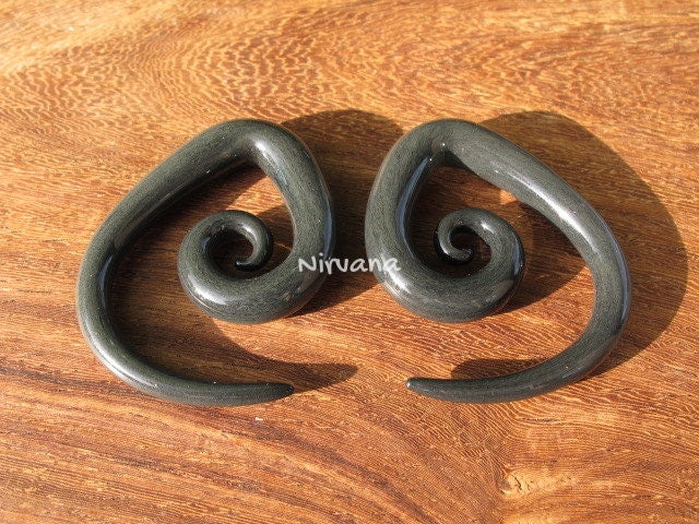 1 Pair (2 Pieces) Charcoal Dark Gray Pyrex Glass Tear Drop Spirals