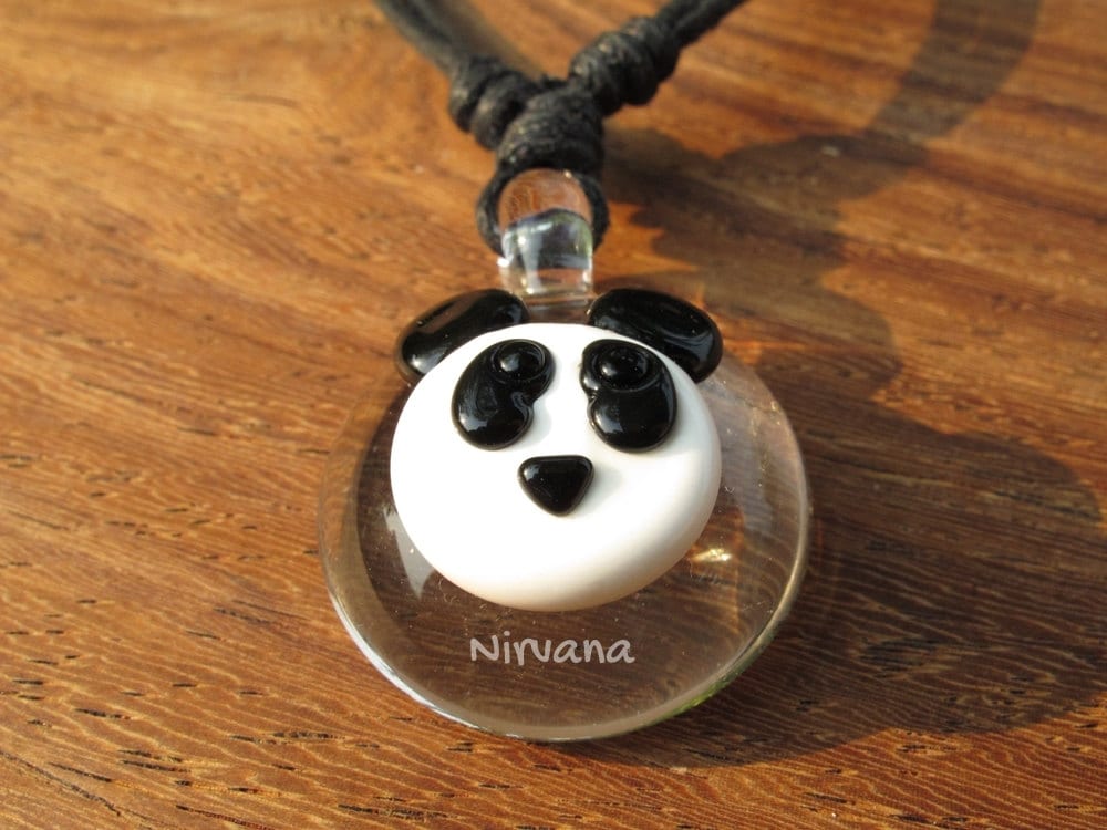 1 Piece - Custom Made Panda Glass Pendant Critters With Adjustable Black Cord